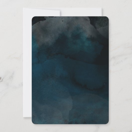 Moderne Aquarel Stemming Blauw Chic Bruiloft Kaart (Achterkant)