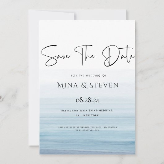Moderne aquarel strand bruiloft  save the date (Voorkant)