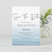 Moderne aquarel strand bruiloft  save the date (Staand voorkant)