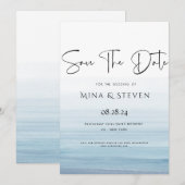Moderne aquarel strand bruiloft  save the date (Voorkant / Achterkant)