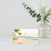 Moderne Aquarel Strand Vakantieverhuur QR Code Visitekaartje (Staand voorkant)