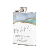 Moderne Aquarel Teal Stofblauw Mr Mr Trouwen Heupfles (Links)