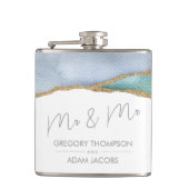 Moderne Aquarel Teal Stofblauw Mr Mr Trouwen Heupfles (Voorkant)