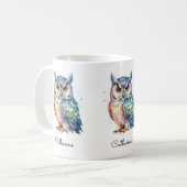 Moderne Aquarel Uil Aangepaste Naam Koffiemok (Voorkant links)