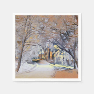 Moderne aquarel van gekleurde besneeuwde bomen servet
