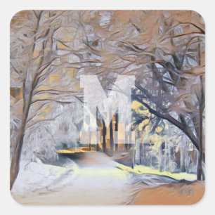 Moderne aquarel van gekleurde besneeuwde bomen vierkante sticker