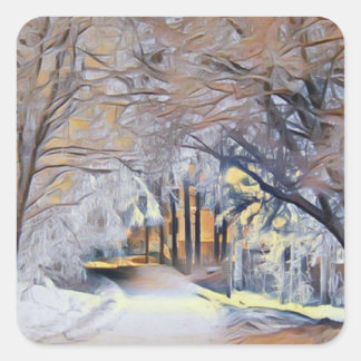 Moderne aquarel van gekleurde besneeuwde bomen vierkante sticker