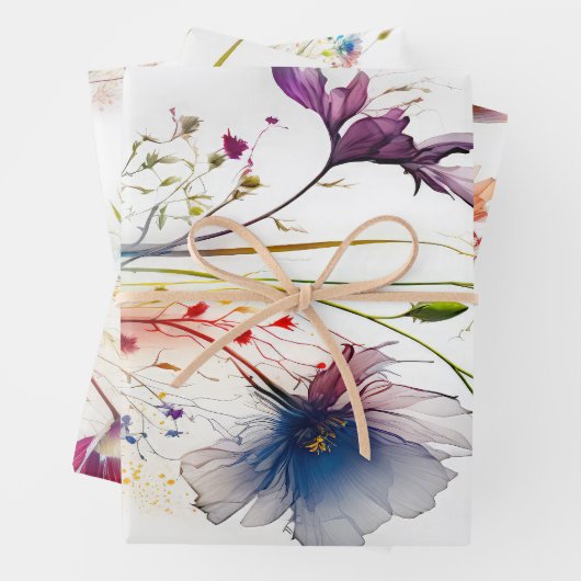 Moderne aquarel wilde bloemen inpakpapier vel (In situ)