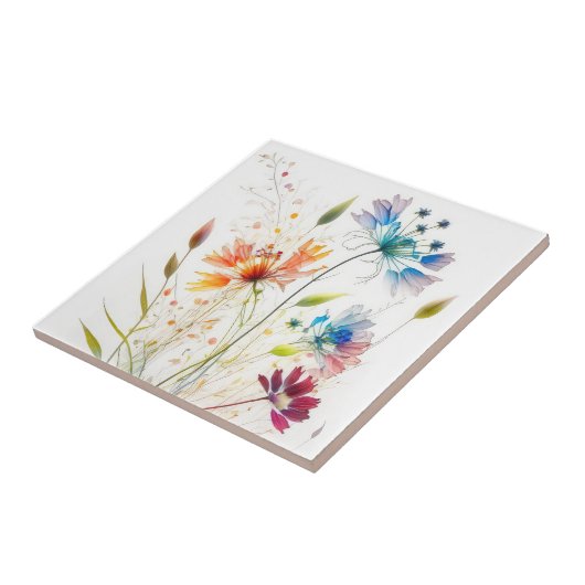 Moderne aquarel wilde bloemen tegeltje (Zijkant)