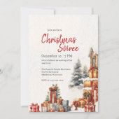 Moderne Aquarel Winter Rood Groen Kerstfeest Party Kaart (Voorkant)