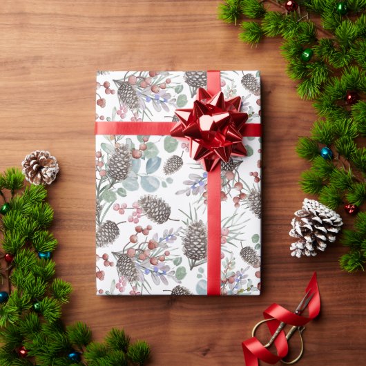 Moderne Aquarel Winterloof Kerstmis Cadeaupapier (Feestdagen Geschenken)