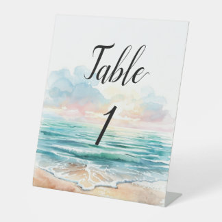Moderne Aquarel Zee-Thema Tafelkaarten Reclamebord Met Voetstuk