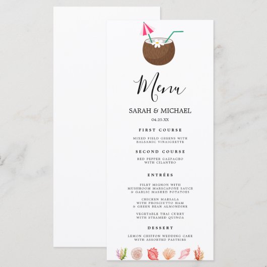 Moderne Aquarel Zomerstrand Menu (Voorkant / Achterkant)