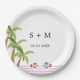 Moderne Aquarel Zomerstrand Papieren Bordje