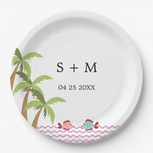 Moderne Aquarel Zomerstrand Papieren Bordje (Voorkant)