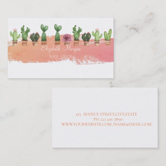 Moderne Aquarelpenseelstreek, Aquarel Cactus Visitekaartje (Voorkant / Achterkant)