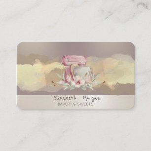 Moderne Aquarelpenseelstreek Bloem Cake Mixer Visitekaartje