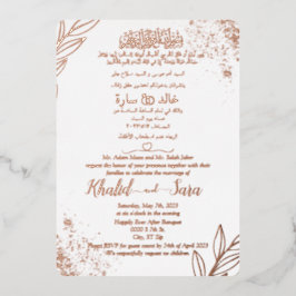 Moderne Arabisch moslim bruiloft legant Floral Folie Uitnodiging