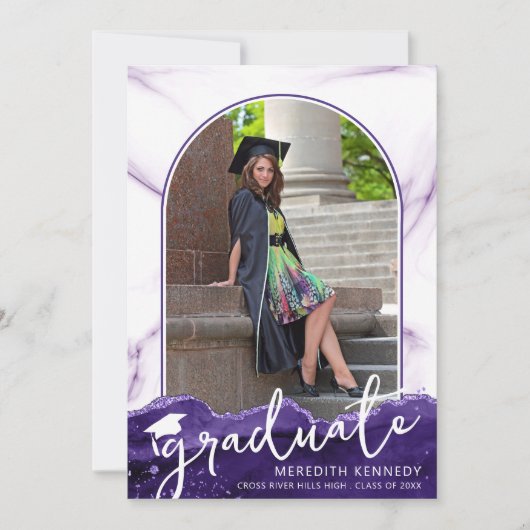 Moderne Arch 2 Foto's Paars Agate Glitter Script Aankondiging (Voorkant)