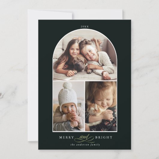 Moderne Arch 3-fotografie, groen en helder Feestdagenkaart (Voorkant)