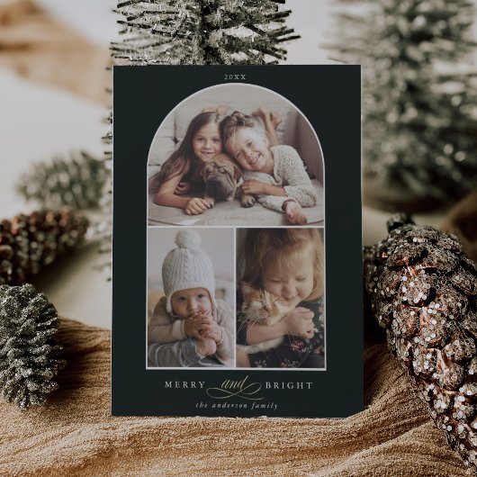 Moderne Arch 3-fotografie, groen en helder Feestdagenkaart