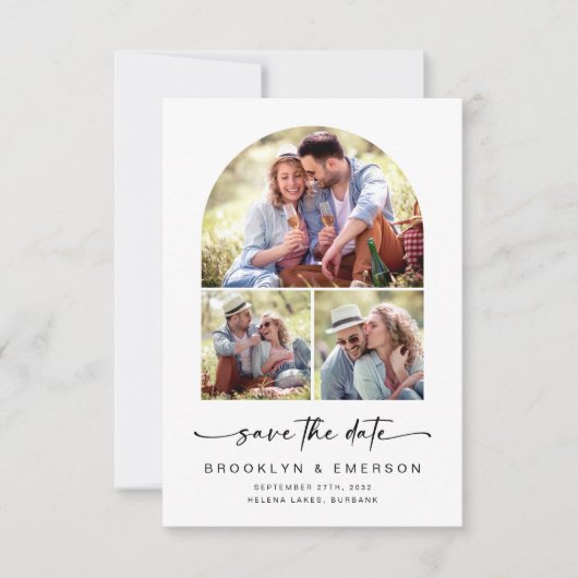 Moderne Arch | 3 Foto's die de datum opslaan Save The Date (Voorkant)