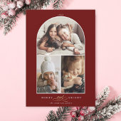 Moderne Arch 3 Fotoverfrissing en helder rood Feestdagenkaart