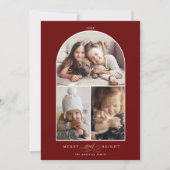 Moderne Arch 3 Fotoverfrissing en helder rood Feestdagenkaart (Voorkant)
