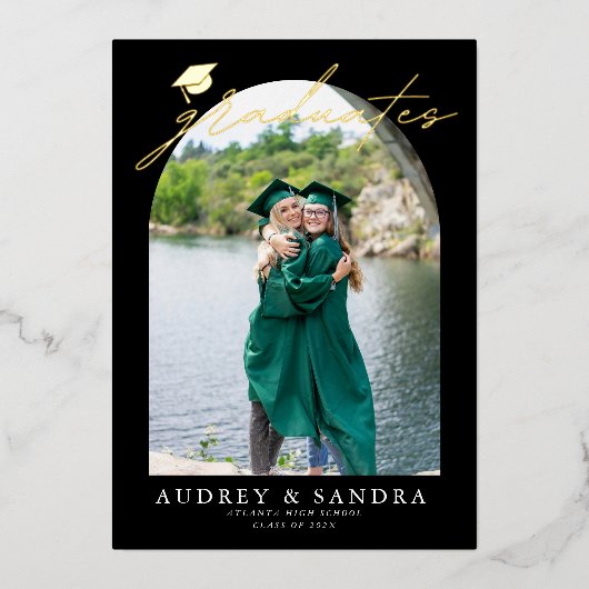 Moderne Arch Afgestudeerden Dubbele Afstudeerfeest Folie Uitnodiging (Voorkant)