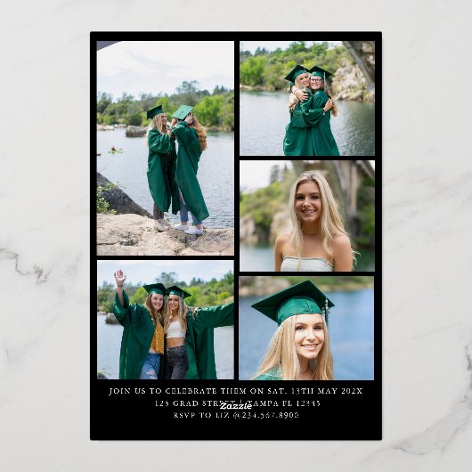 Moderne Arch Afgestudeerden Dubbele Afstudeerfeest Folie Uitnodiging (Achterkant)