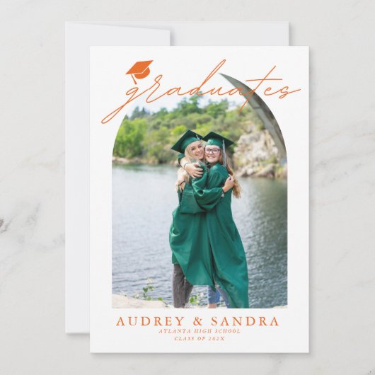 Moderne Arch Afgestudeerden Dubbele Afstudeerfeest Kaart (Voorkant)