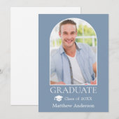 Moderne Arch Afstudeerder Pet Dusty Blue Afstudere Aankondiging (Voorkant / Achterkant)