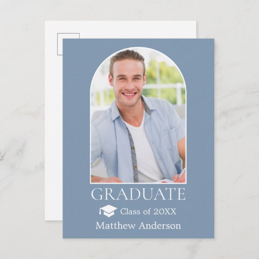 Moderne Arch Afstudeerder Pet Dusty Blue Afstudere Briefkaart (Voorkant / Achterkant)