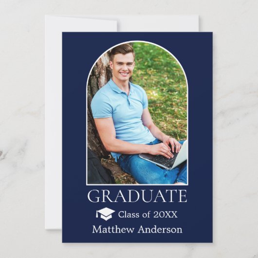 Moderne Arch Afstudeerder Pet Foto Blue Afstuderen Aankondiging (Voorkant)