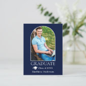 Moderne Arch Afstudeerder Pet Foto Blue Afstuderen Briefkaart (Staand voorkant)