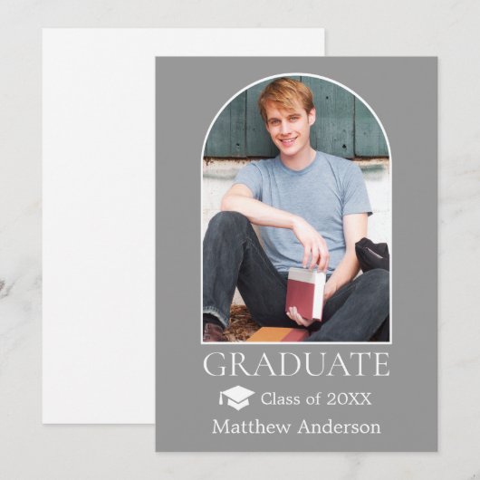 Moderne Arch Afstudeerder Pet Foto grijs Afstudere Aankondiging (Voorkant / Achterkant)