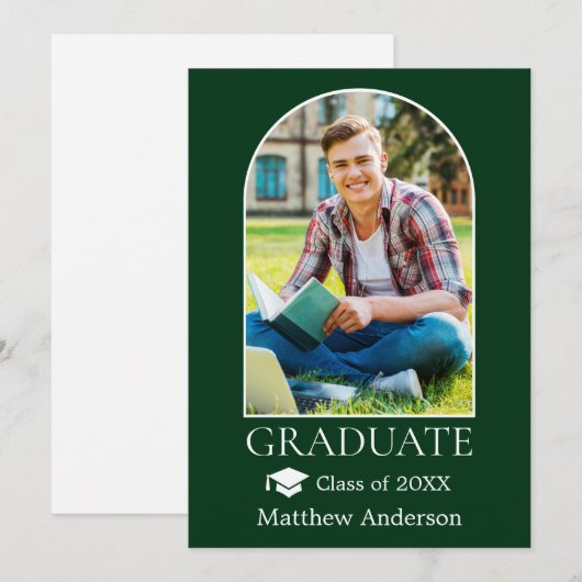 Moderne Arch Afstudeerder Pet Foto Groen Afstudere Aankondiging (Voorkant / Achterkant)