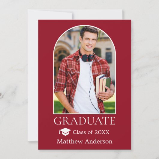 Moderne Arch Afstudeerder Pet Foto Rood Afstuderen Aankondiging (Voorkant)