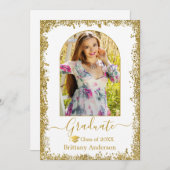 Moderne Arch Afstudeerder Pet Gold Glitter Afstude Aankondiging (Voorkant / Achterkant)