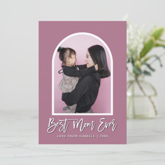Moderne Arch Best Mam Ever Paarse Foto Moederdag Kaart (Staand voorkant)