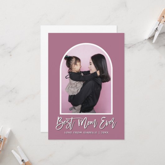 Moderne Arch Best Mam Ever Paarse Foto Moederdag Kaart (Voorkant / Achterkant in situ)