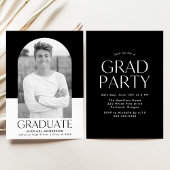 Moderne Arch Black Color Block Graduparty Kaart