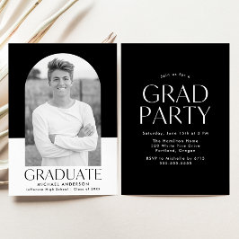 Moderne Arch Black Color Block Graduparty Kaart