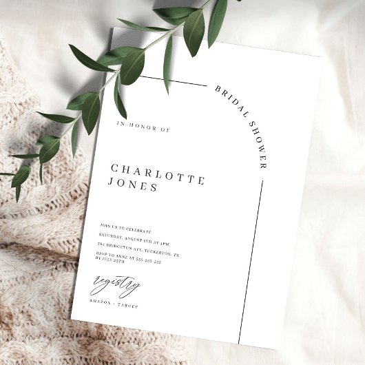 Moderne Arch Black en White Vrijgezellenfeest Invi Kaart