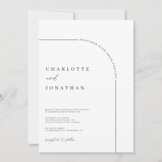 Moderne Arch Black en White Wedding Kaart (Voorkant)