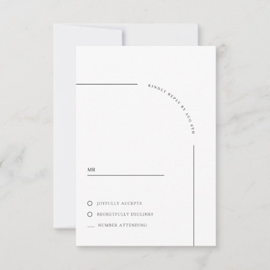 Moderne Arch Black en White Wedding RSVP Kaartje (Voorkant)