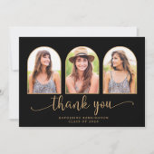 Moderne Arch Black Gold 3 Foto Afstuderen Bedankkaart (Voorkant)