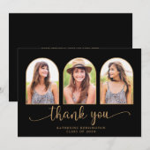 Moderne Arch Black Gold 3 Foto Afstuderen Bedankkaart (Voorkant / Achterkant)