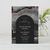 Moderne Arch Black Roos Gold Agate Wedding Kaart (Staand voorkant)
