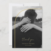 Moderne Arch Black White Gold Weduwfoto Bedankkaart (Voorkant)